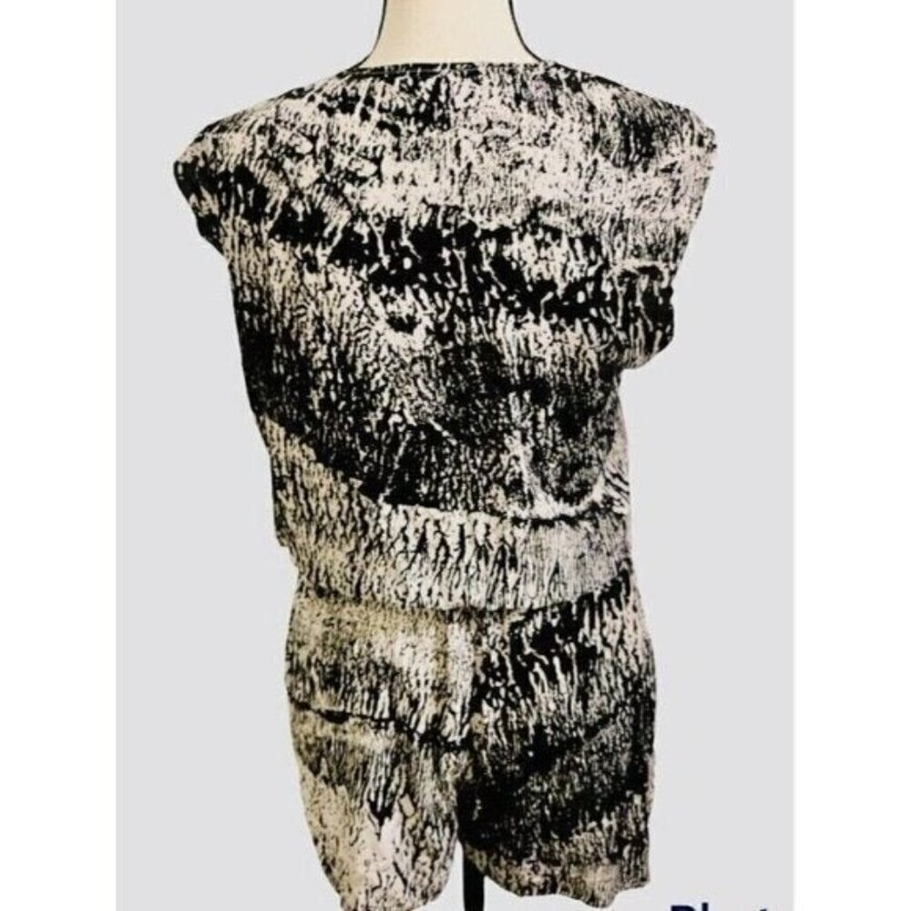 Betro Simone Womens Tie Front Side Split Romper Size L Black White Elastic Waist